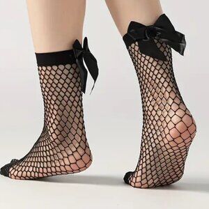 Sexy Fishnet Bow Stockings Socks Punk Goth Scene Solid Toe Role Play Costume